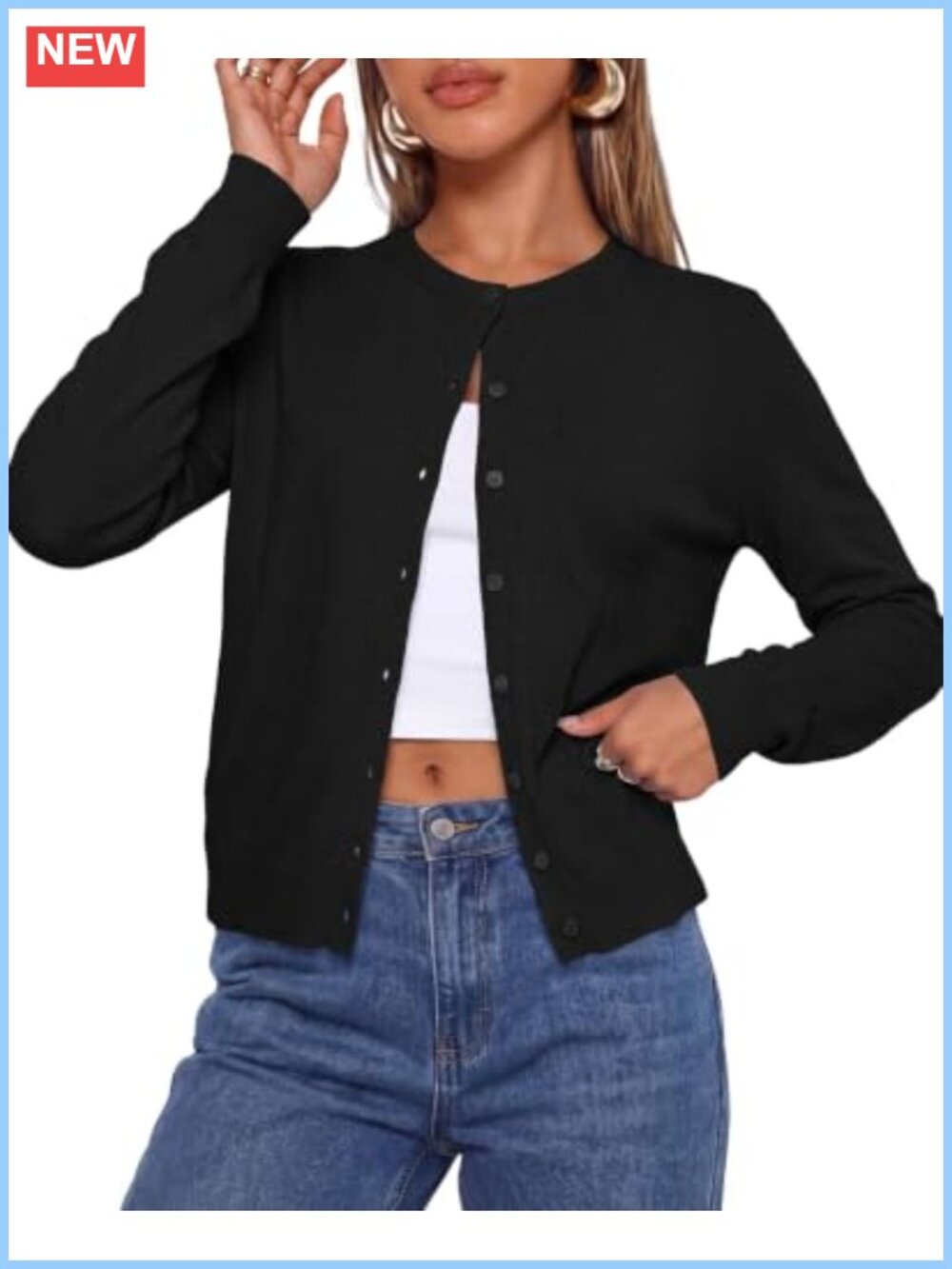 Women's Lightweight Knit Button-Up Cropped Cardigan Fall Sweater